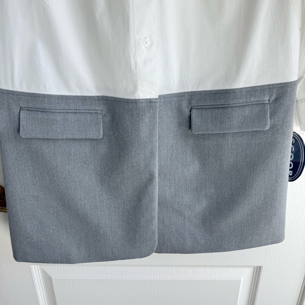 NWT Scoop Shirt Dress Mix Media Poplin Suiting Mini Oversized Long Sleeve Sz XS - Picture 7 of 16